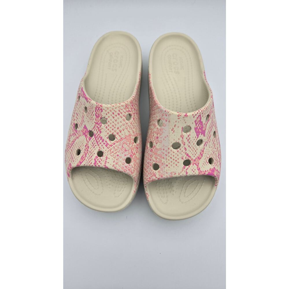 Crocs Women's Classic Platform Slide Sandal, Pink/Bone Size 7 - Picture 8 of 10